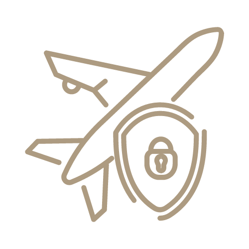 Airplane with a shield and lock icon - The Jet Agent